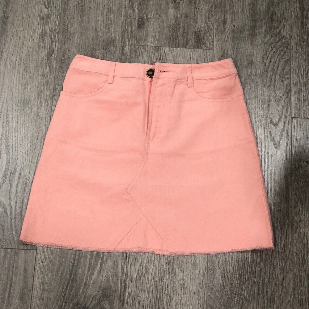 Raw Hem Corduroy Skirt Pink